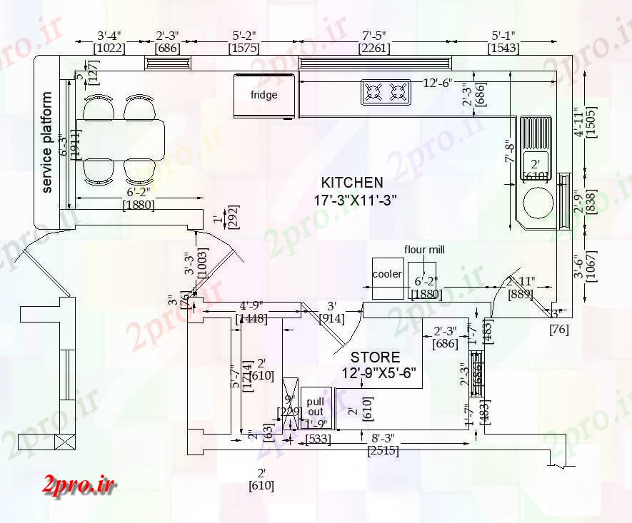 دانلود نقشه آشپزخانه طرحی بندی نوعی از ساختار آشپزخانه بلوک   (کد82602)