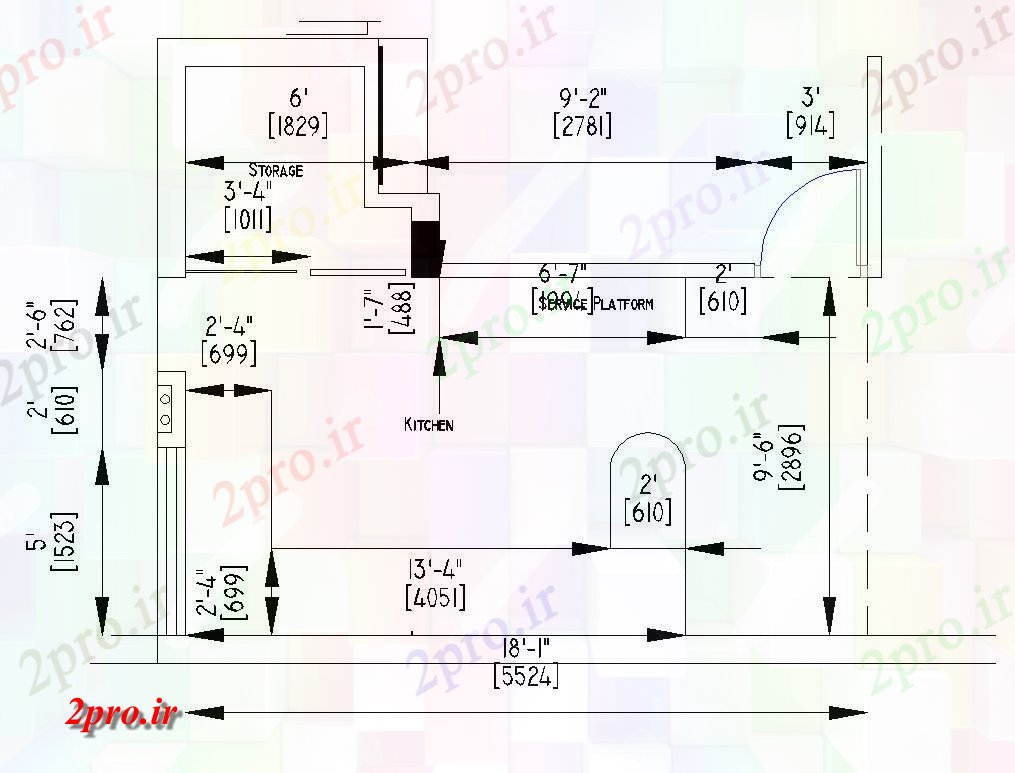 دانلود نقشه آشپزخانه ساختار آشپزخانه طرحی معمولی  چیدمان  دو بعدی   (کد82603)