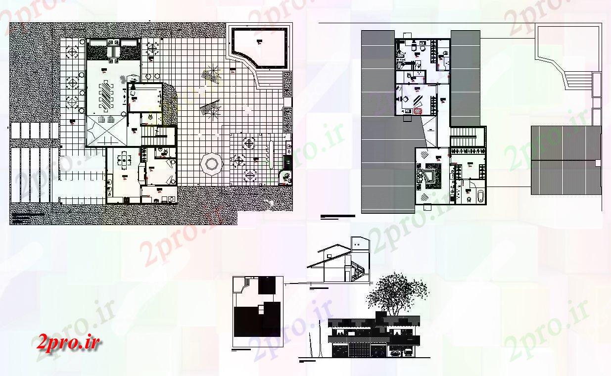 دانلود نقشه مسکونی ، ویلایی ، آپارتمان طرحی جزئیات ساختار خانه های مسکونی و نما دو بعدی چیدمان اتوکد 36 در 65 متر (کد82614)
