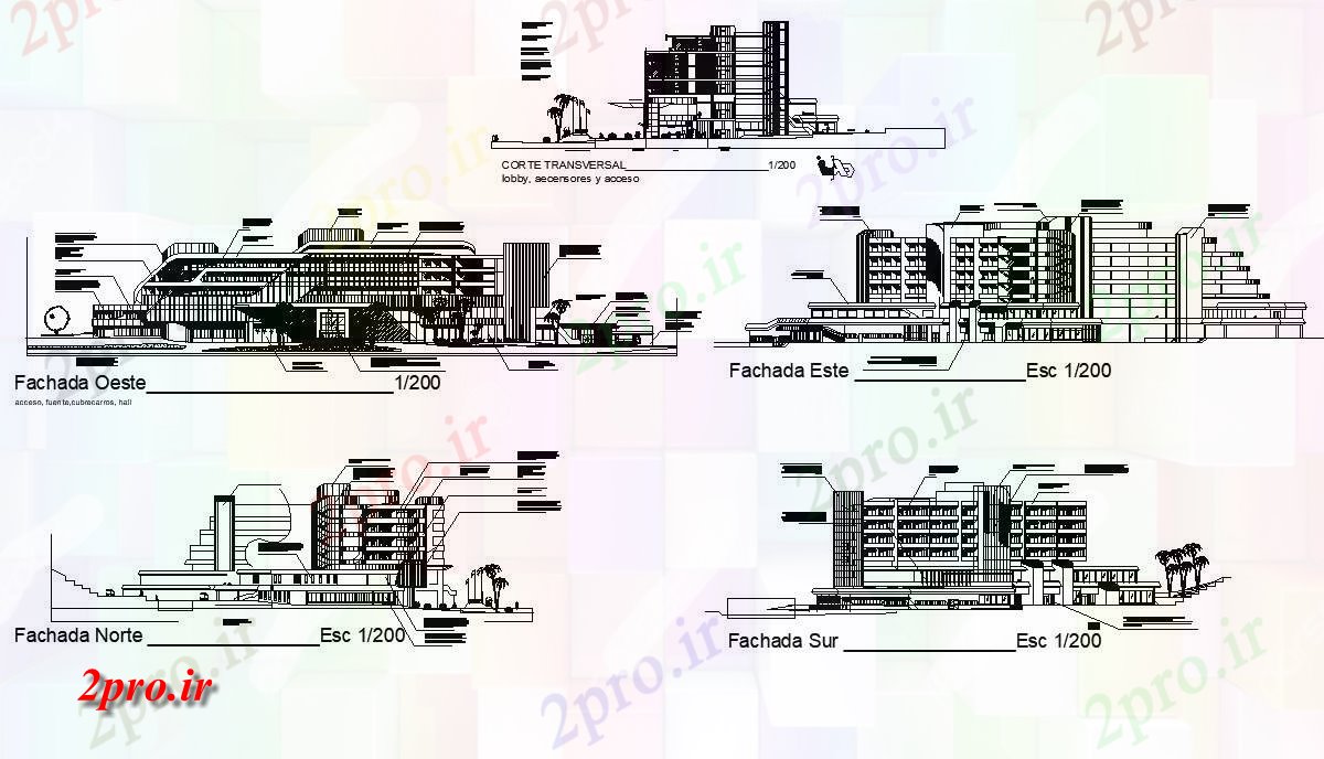 دانلود نقشه هتل - رستوران - اقامتگاه  متوسل ساخت نما جزئیات ساختار و بخش طرحی  (کد82618)