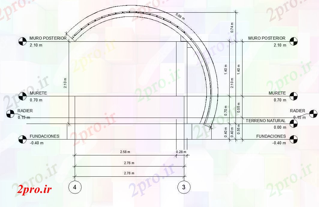 دانلود نقشه جزئیات ساختار ساختار شکل در قوس دار (کد82625)