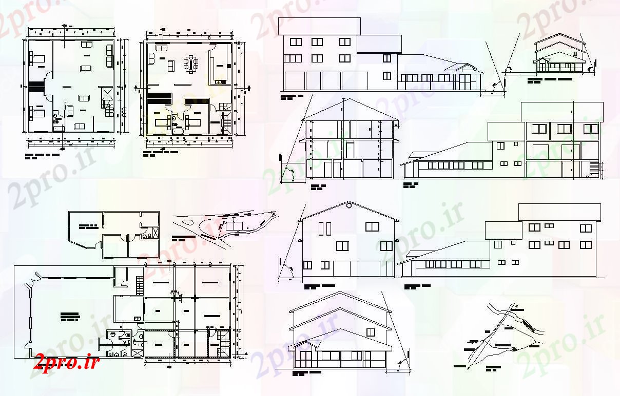 دانلود نقشه خانه های کوچک ، نگهبانی ، سازمانی - طرحی ساختمان جزئیات ساختار و نما بلوک ساخت و ساز 43 در 47 متر (کد82646)
