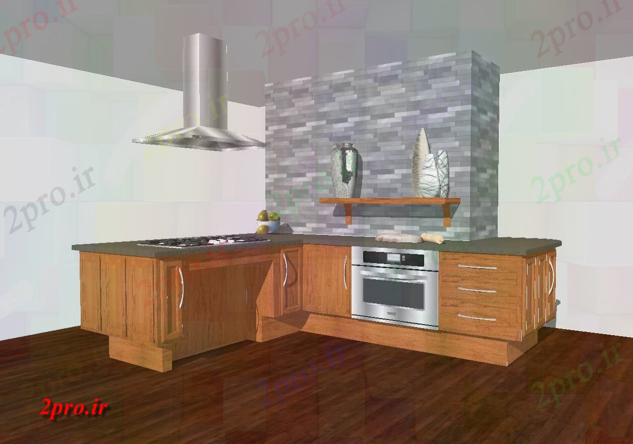 دانلود نقشه آشپزخانه مدل آشپزخانه کاخ طراحی تریدی با فضای داخلی SKP  (کد82717)