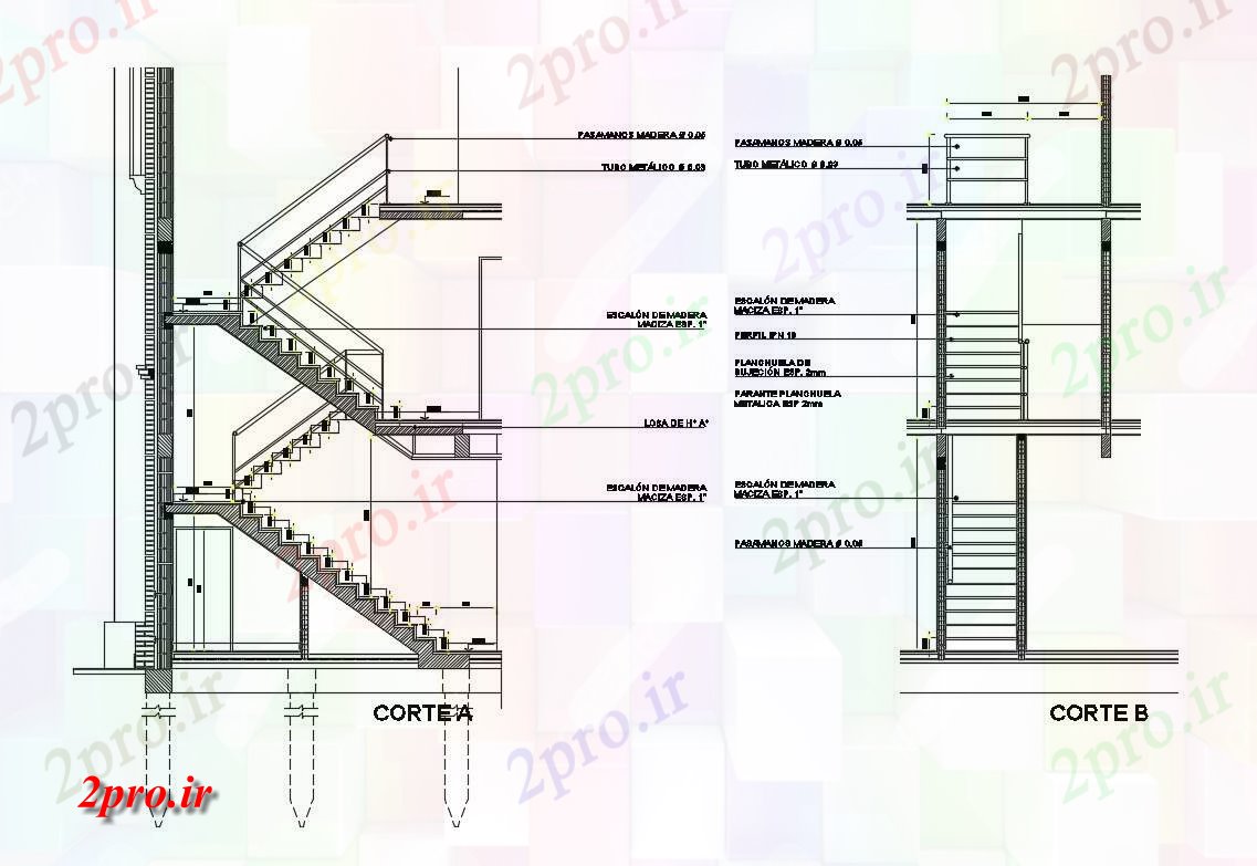 دانلود نقشه جزئیات ساختار پله مقطعی و جزئیات طراحی از طبقه مسکن  (کد82759)