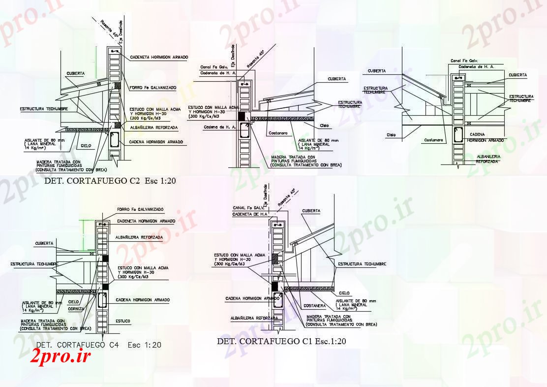 دانلود نقشه جزئیات ساخت و ساز دیوار آتش  سازنده جزئیات طراحی  (کد82762)