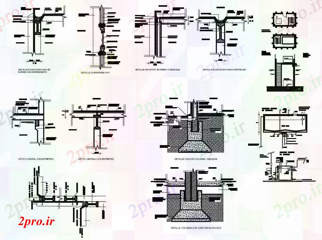 دانلود نقشه جزئیات ساخت و ساز ستون، تیر و ساخت و ساز سقف جزئیات ساخت (کد82790)