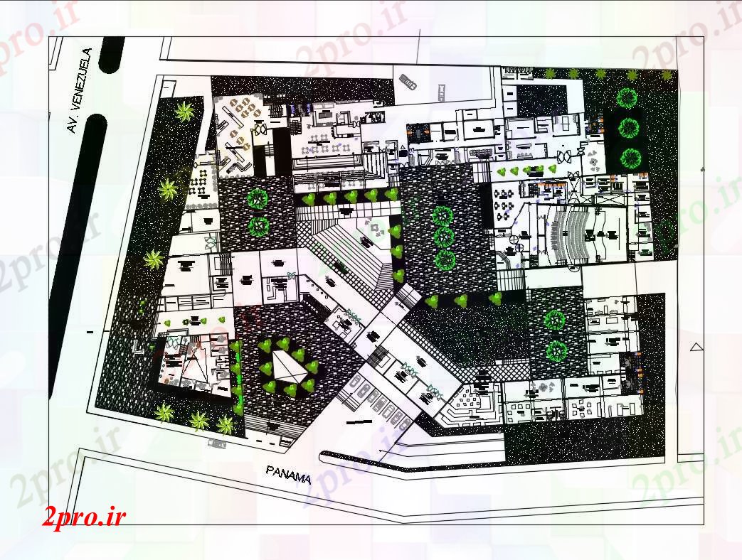 دانلود نقشه ساختمان دولتی ، سازمانی طرحی مرکز فرهنگی و محوطه سازی ساختار 100 در 134 متر (کد82809)