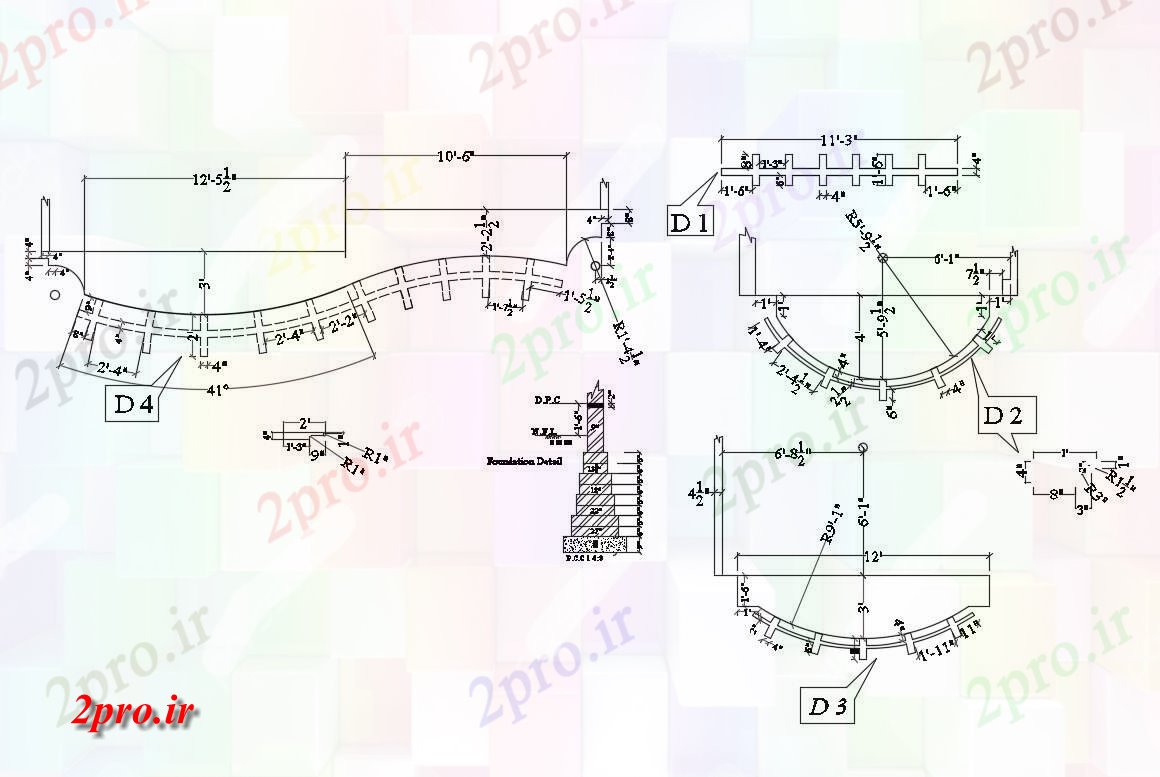 دانلود نقشه جزئیات ساخت و ساز بنیاد جزئیات طرحی از پنج کفپوش خانه (کد82818)