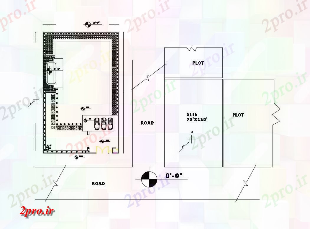 دانلود نقشه مسکونی ، ویلایی ، آپارتمان طرحی سایت و طرحی توزیع جزئیات خانه کوچک 63 در 106 متر (کد82837)