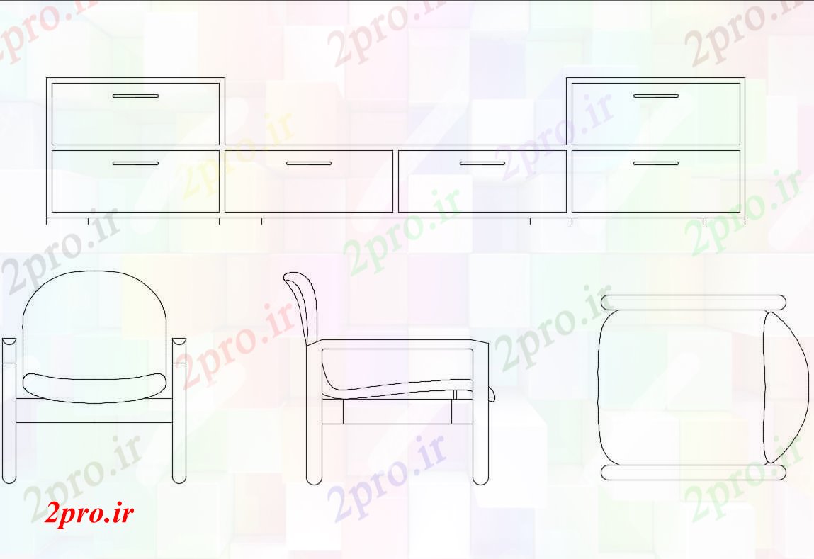 دانلود نقشه بلوک مبلمان کابینه و صندلی پویا بلوک  (کد82856)