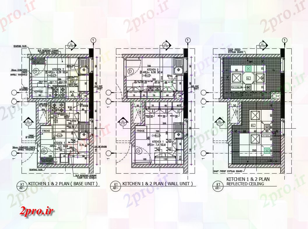 دانلود نقشه آشپزخانه بخش و آشپزخانه طرحی جزئیات با واحد دیوار و منعکس  سقف  (کد82862)