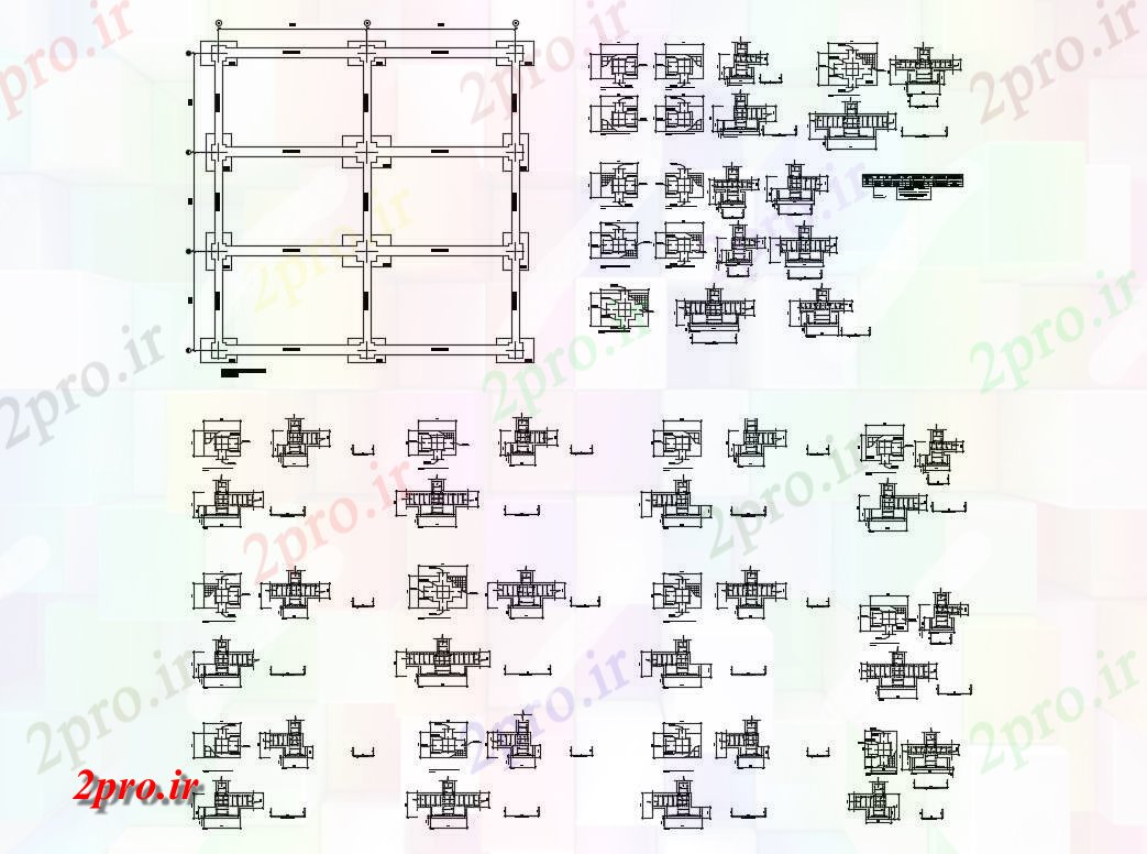 دانلود نقشه جزئیات ساخت و ساز طرحی بنیاد با ساخت و ساز برنامه پرتو  جزئیات (کد82914)