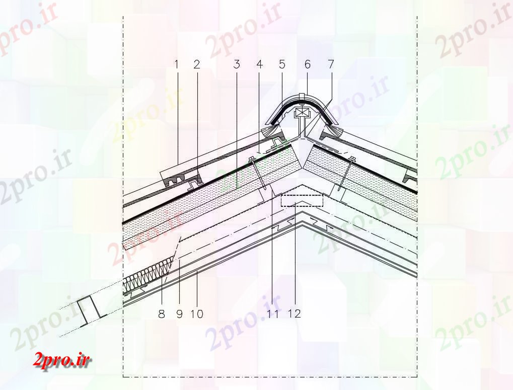 دانلود نقشه جزئیات ساختار سقف شیب دار از ساختار کاشی های بتنی سورئالیست  جزئیات (کد82930)