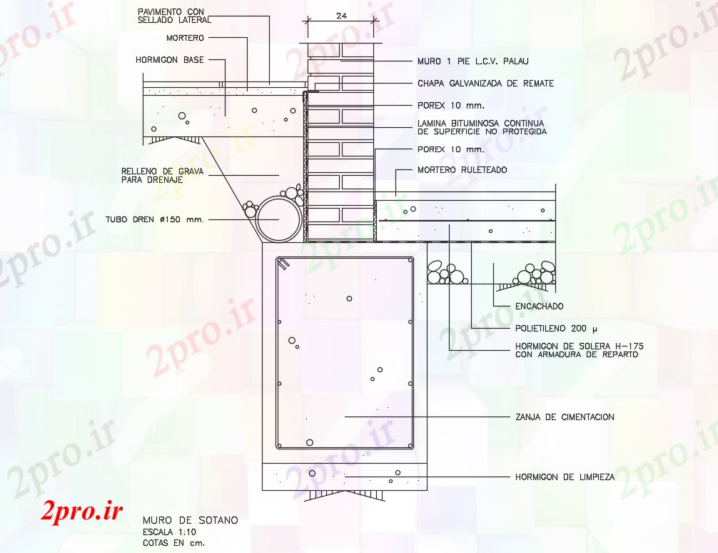 دانلود نقشه جزئیات ساختار دیوار زیر زمین ساختار سازنده جزئیات طراحی   (کد82933)