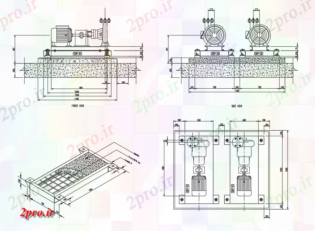 دانلود نقشه جزئیات ساختار پمپ خانه با موتور  پمپ طراحی جزئیات  (کد82981)