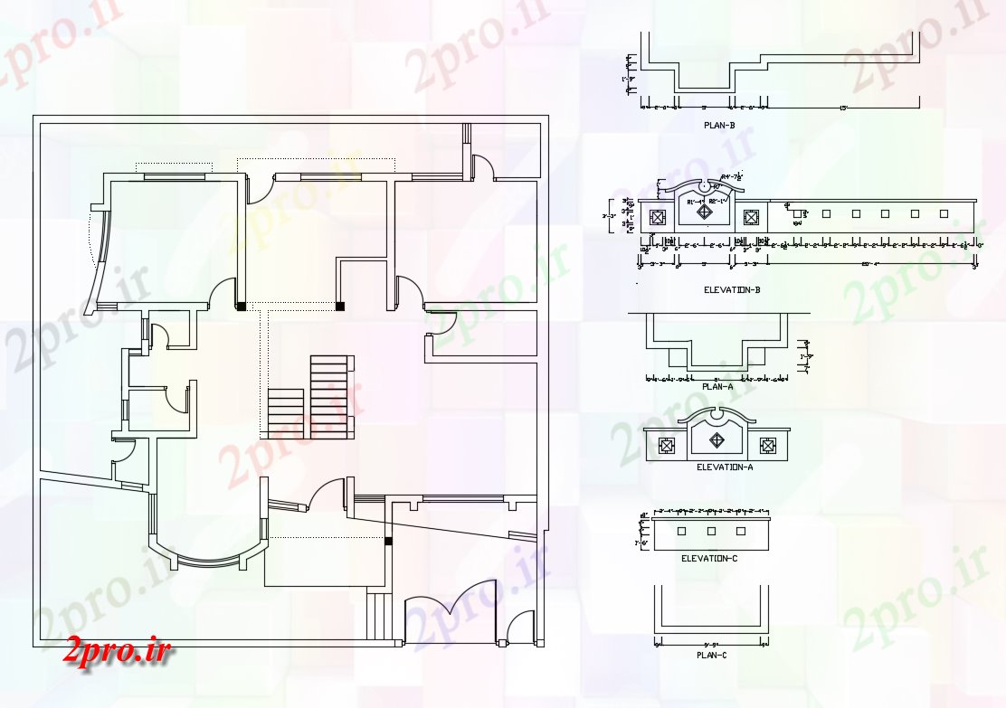 دانلود نقشه مسکونی ، ویلایی ، آپارتمان طرحی فریم خانه و نما دروازه و خودکار جزئیات 52 در 62 متر (کد82984)