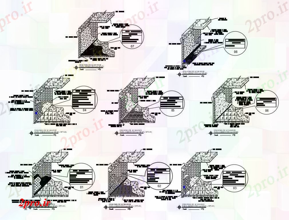 دانلود نقشه جزئیات ساخت و ساز جزئیات ساخت و ساز دیوار ستون از تمام طبقات  (کد82998)