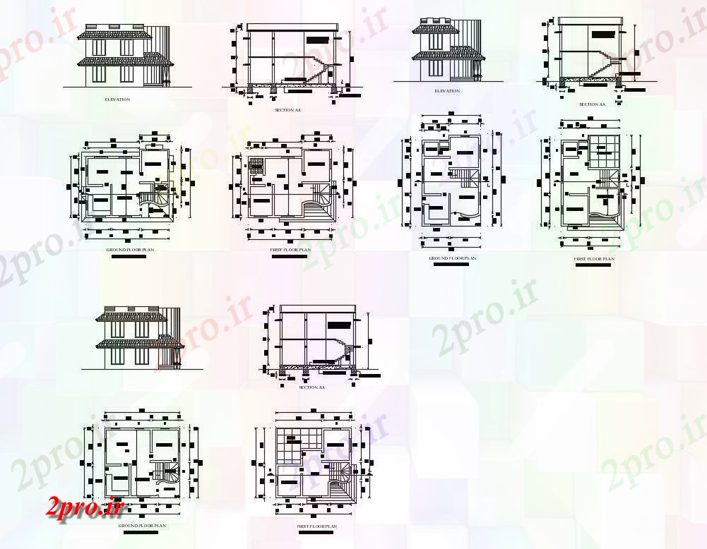 دانلود نقشه مسکونی ، ویلایی ، آپارتمان کوچک خانه دو طبقه معماری دقیق پروژه 7 در 11 متر (کد82999)