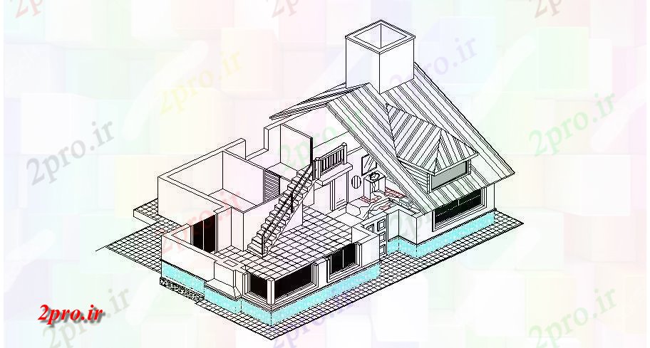 دانلود نقشه خانه های کوچک ، نگهبانی ، سازمانی - یک خانواده خانههای ویلایی نما ایزومتریک طراحی جزئیات 9 در 12 متر (کد83008)