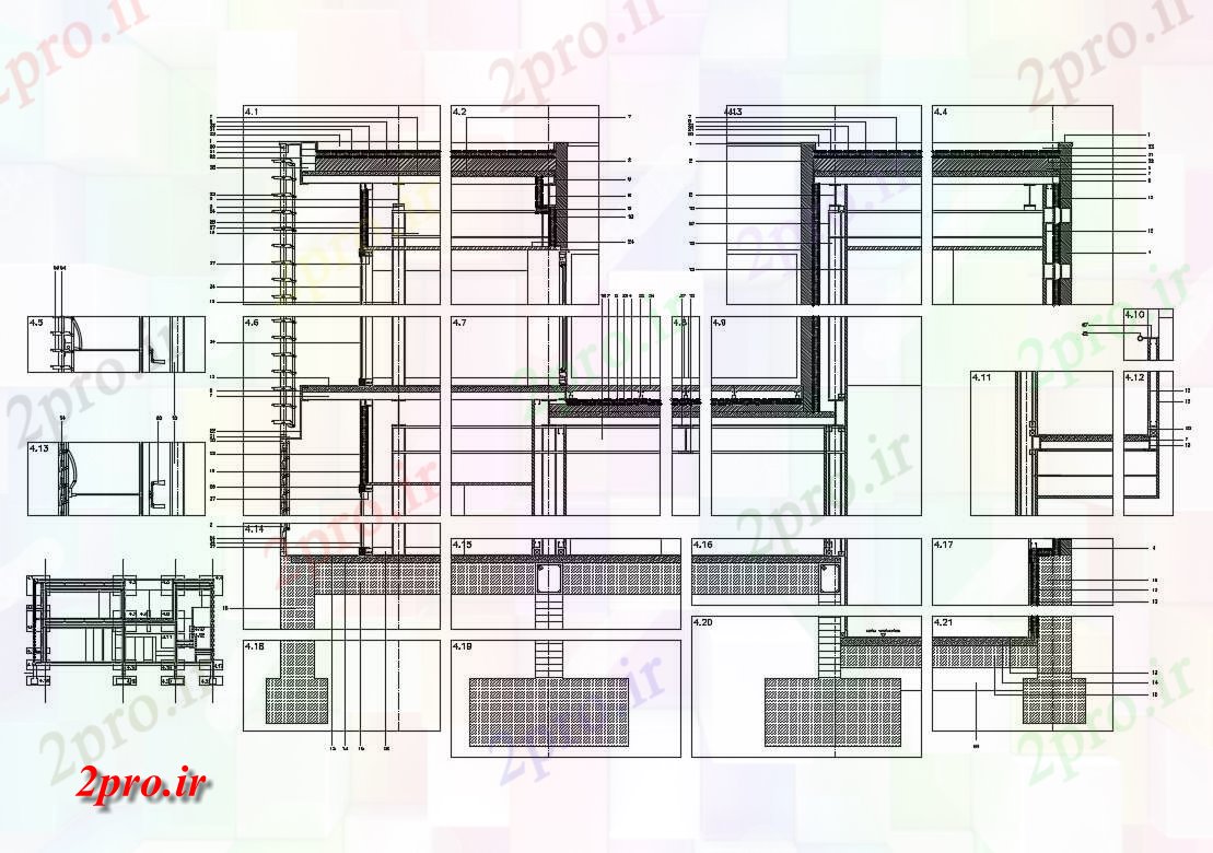 دانلود نقشه جزئیات ساختار جبهه جزئیات بخش سازنده از ساختمان اداری (کد83036)