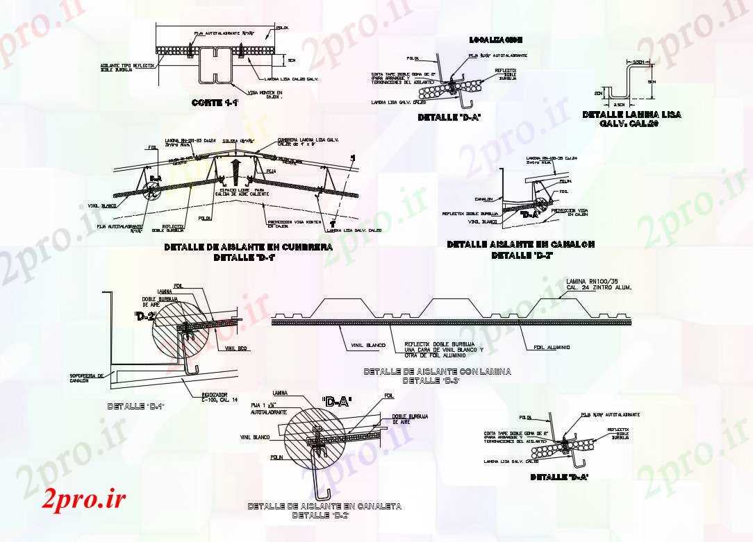 دانلود نقشه جزئیات ساخت و ساز جزئیات عایق در ساخت و ساز  بام جزئیات (کد83039)