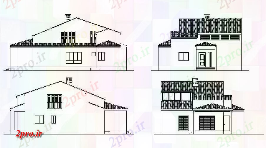 دانلود نقشه مسکونی  ، ویلایی ، آپارتمان  دو طبقه خانه همه  نما طرفه طراحی جزئیات  (کد83053)