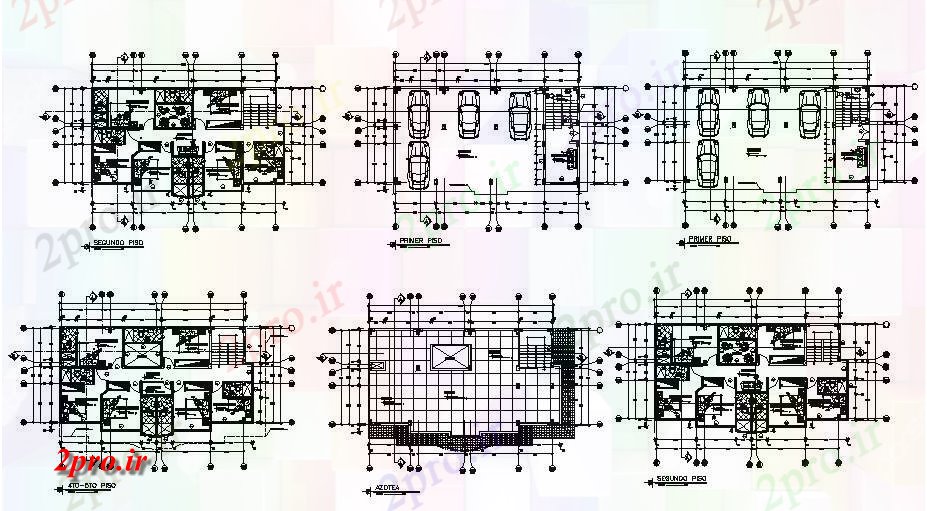 دانلود نقشه دانشگاه ، آموزشکده ، مدرسه ، هنرستان ، خوابگاه - سه دان طرحی طبقه ساختمان خوابگاه جزئیات 4 در 7 متر (کد83061)