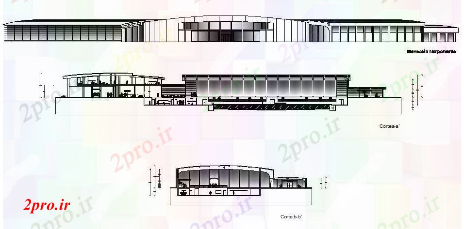 دانلود نقشه ساختمان اداری - تجاری - صنعتی نما ساختمان شرکت ها و بخش های (کد83101)