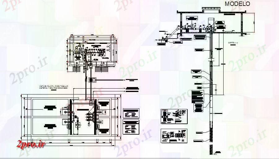 دانلود نقشه جزئیات ساختار دی ولت لوله بخش مخزن آب، لوله کشی و خودکار  جزئیات  (کد83110)
