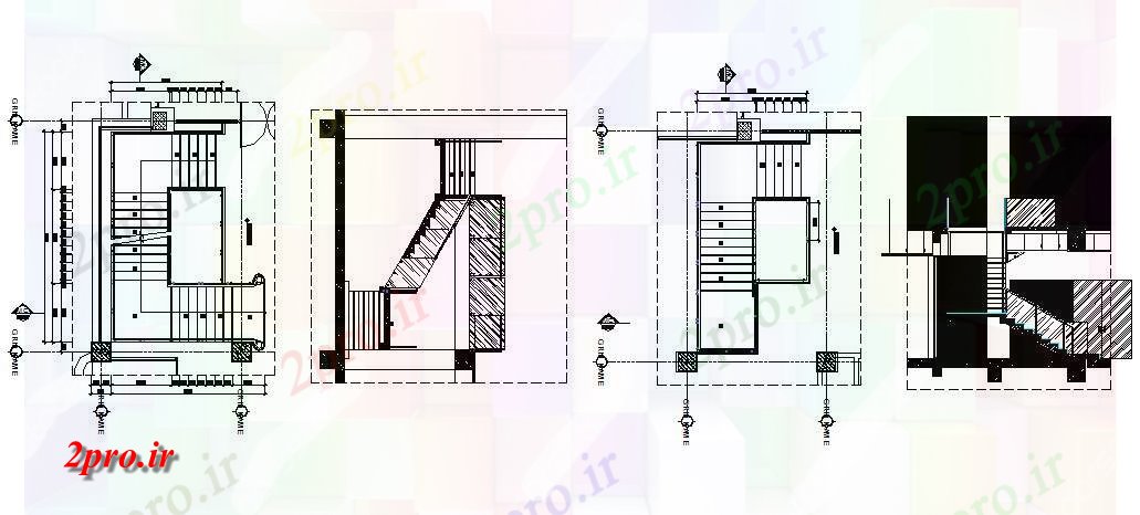 دانلود نقشه جزئیات ساختار بخش راه پله و جزئیات ساختار سازنده خانه (کد83114)