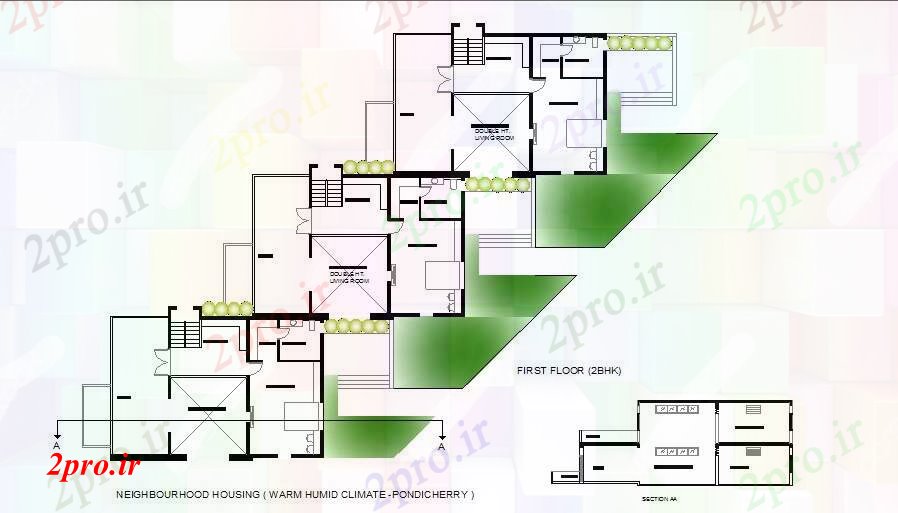 دانلود نقشه مسکونی ، ویلایی ، آپارتمان BHK طرحی خانه طبقه اول و جزئیات مقطعی 370 در 388 متر (کد83144)