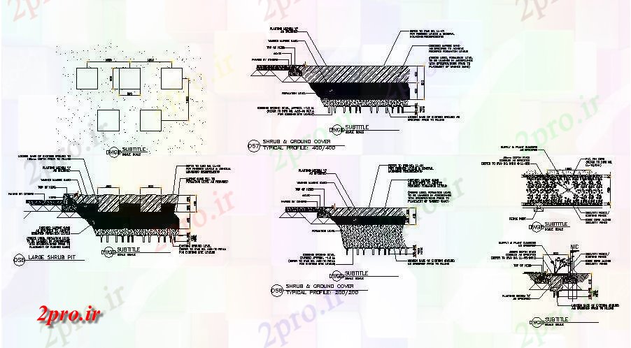 دانلود نقشه اتوماسیون باغ  درخچه ها و زمین محوطه سازی پوشش جزئیات ساختار (کد83153)