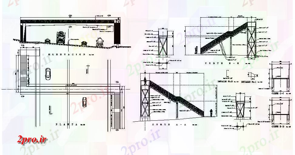 دانلود نقشه جاده و پل بخش پل عابر پیاده و ساختار سازنده جزئیات طراحی   (کد83160)