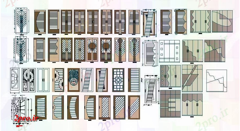 دانلود نقشه جزئیات طراحی در و پنجره  درب های چوبی متعدد و پنجره های قدرت  (کد83166)