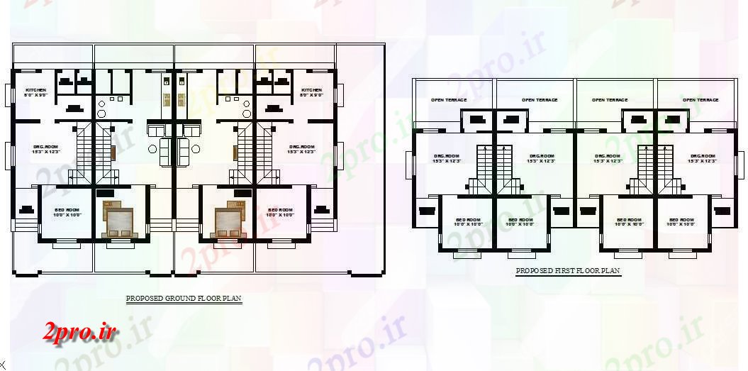 دانلود نقشه مسکونی ، ویلایی ، آپارتمان پیشنهاد طبقه همکف و طبقه اول طرحی جزئیات از خانه 23 در 47 متر (کد83192)