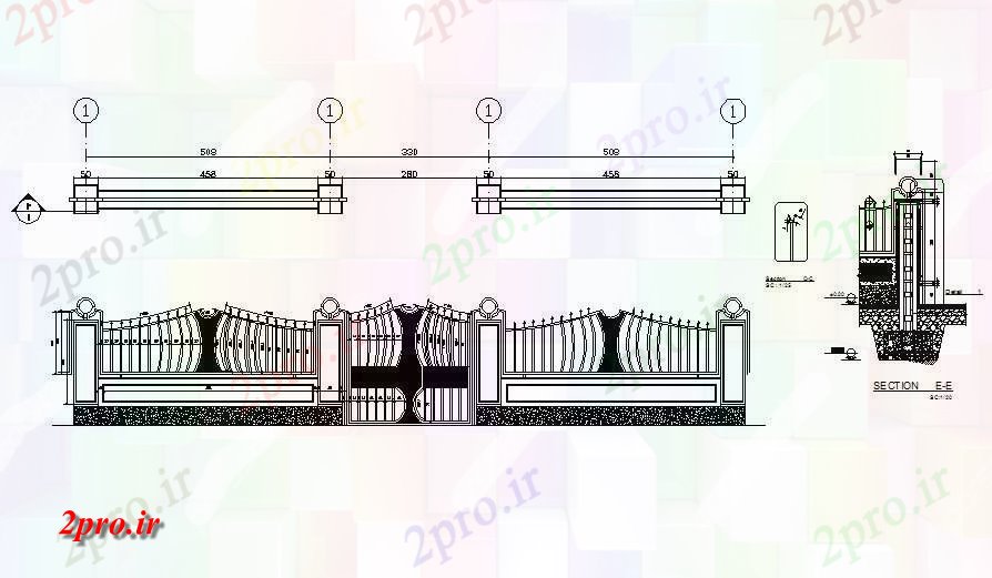 دانلود نقشه جزئیات معماری گیت و جزئیات نما حصار و خودکار  طراحی (کد83260)