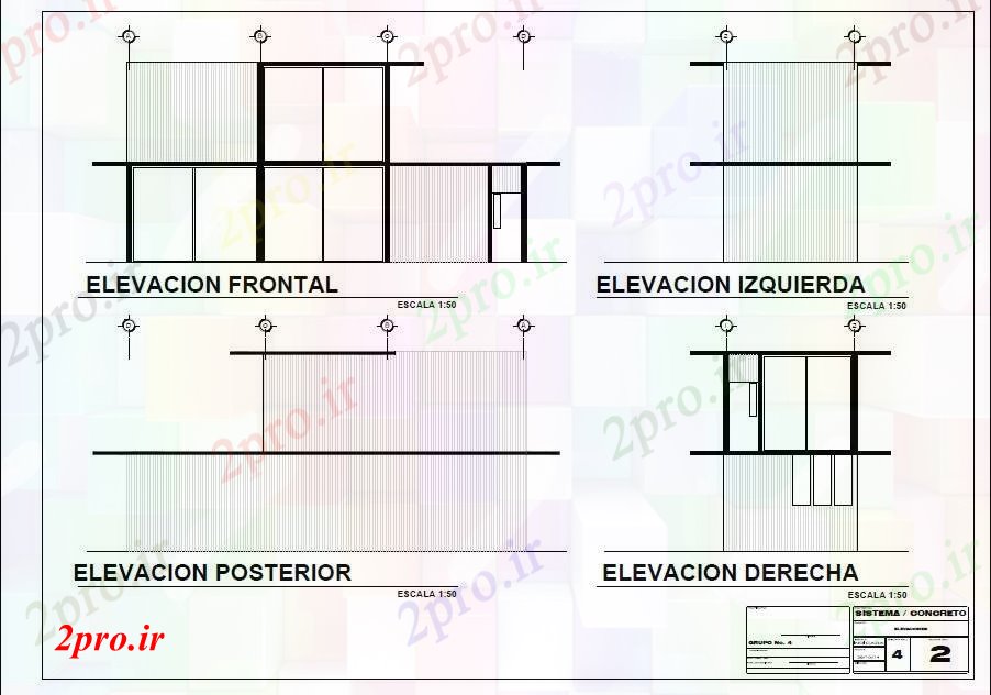 دانلود نقشه مسکونی  ، ویلایی ، آپارتمان  تمام جزئیات نما طرفه از دو طبقه خانه (کد83267)