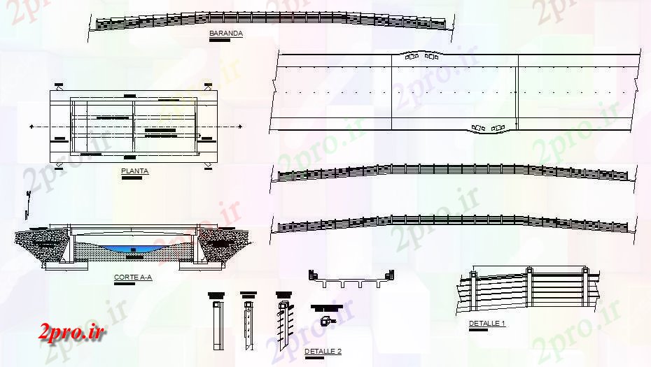 دانلود نقشه جاده و پل فضایی و پایه بخش پل، طرحی و ساخت و ساز جزئیات  (کد83296)