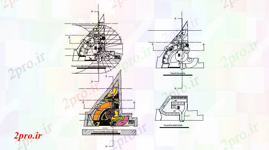 دانلود نقشه ساختمان اداری - تجاری - صنعتی تجاری و شرکت های بزرگ کف طرحی های 34 در 42 متر (کد83317)