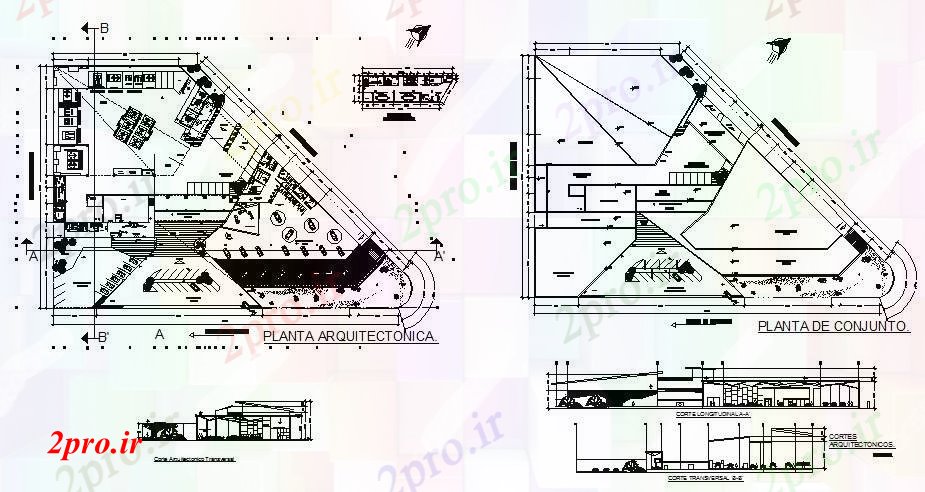 دانلود نقشه ساختمان اداری - تجاری - صنعتی خودکار آژانس نما ساختمان اداری، بخش و طرحی طبقه جزئیات 104 در 148 متر (کد83335)