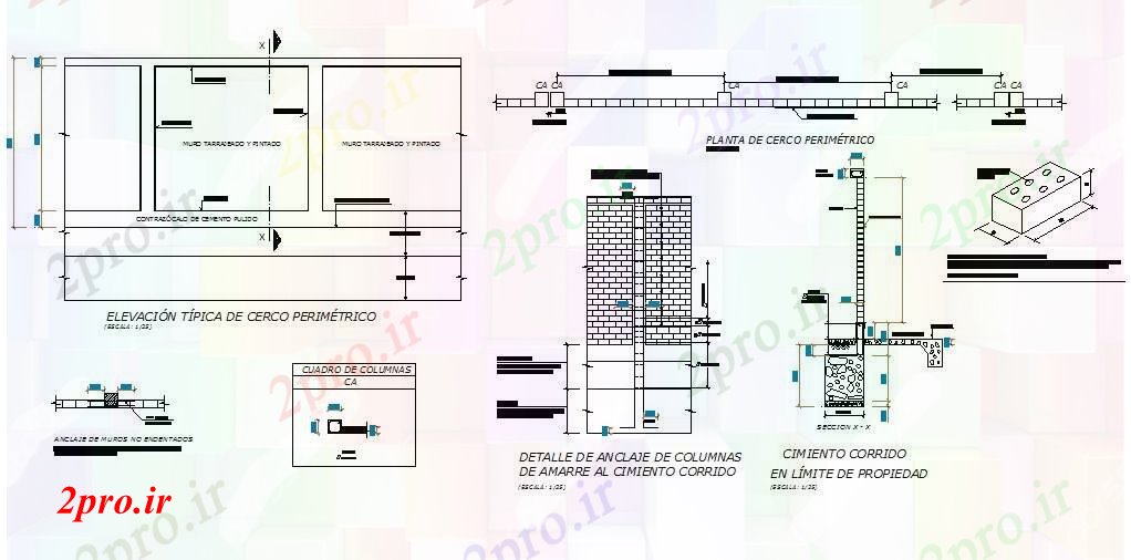 دانلود نقشه جزئیات ساختار بخش نرده و ساخت و ساز جزئیات (کد83410)