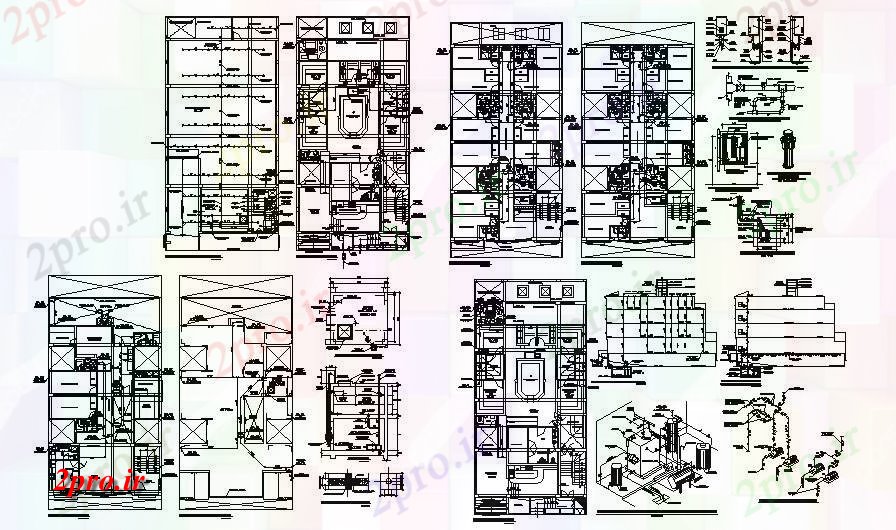 دانلود نقشه مسکونی  ، ویلایی ، آپارتمان  جزئیات نصب و راه اندازی لوله کشی از همه طبقه از ساختمان آپارتمان   با طرحی های  (کد83420)