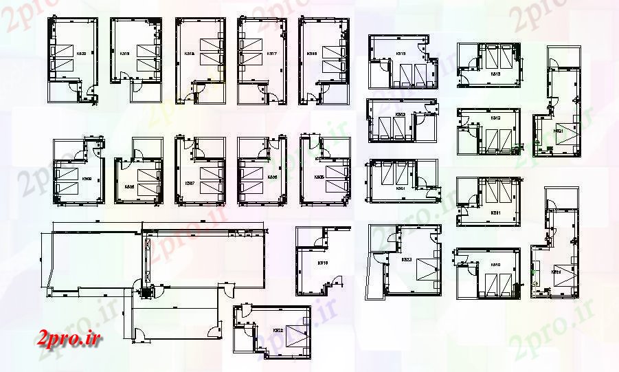 دانلود نقشه اتاق خواب مستر دار هتل های متعدد طرحی توزیع اتاق خواب و خودکار جزئیات 4 در 7 متر (کد83436)