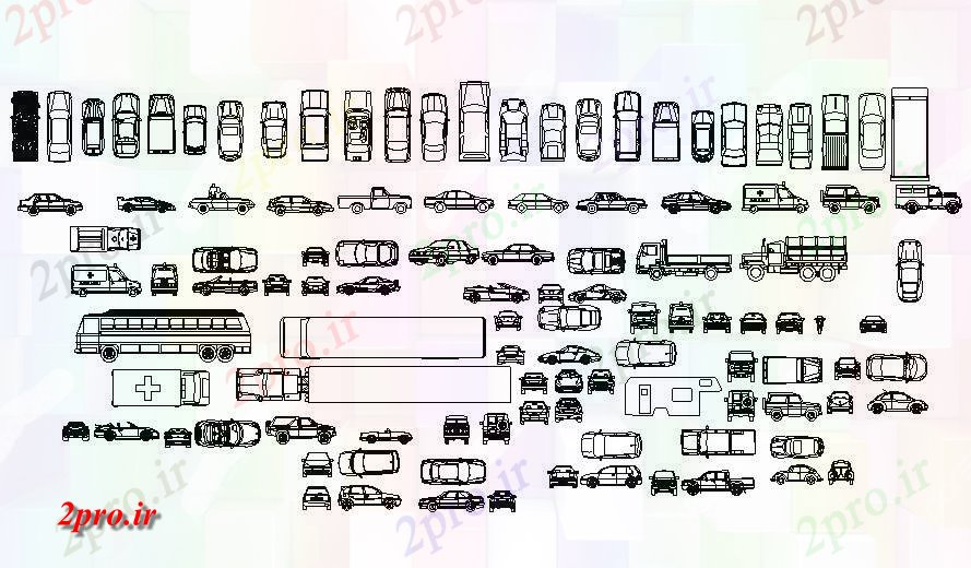 دانلود نقشه بلوک وسایل نقلیه اتومبیل دیگر و بلوک های  خودرو جزئیات (کد83449)