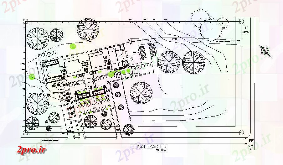 دانلود نقشه باغ شخصیساختار بیمارستان موضعی در فضای باز محوطه سازی باغ جزئیات 80 در 270 متر (کد83479)