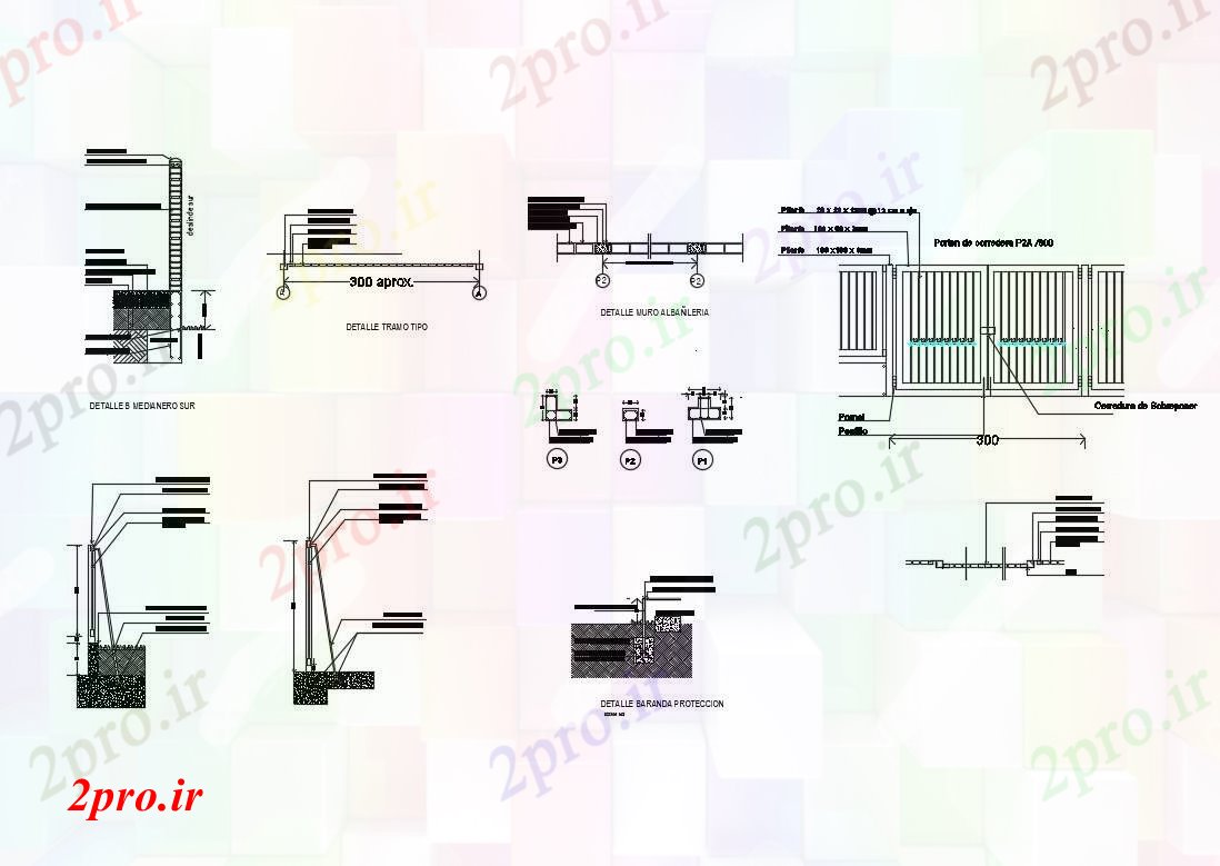 دانلود نقشه جزئیات ساختار کوره خارجی، نما دروازه، حصار و ساختار جزئیات  (کد83536)