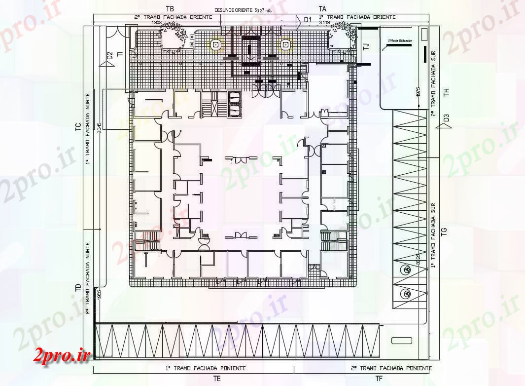 دانلود نقشه جزئیات ساختار جزئیات زمین طرحی طبقه فریم از ساختمان اداری (کد83537)