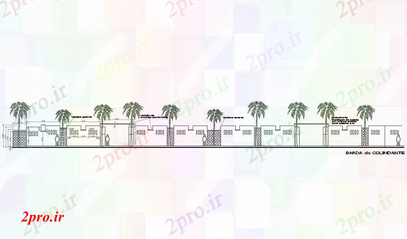 دانلود نقشه جزئیات معماری حصار مرزی مجاور دیوار نما  جزئیات معماری  (کد83560)