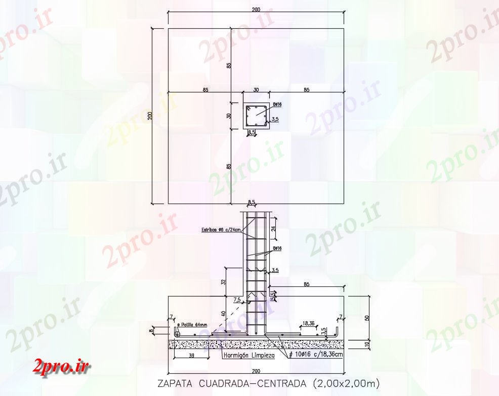 دانلود نقشه جزئیات ساخت و ساز کفش مرکز مربع و دیوار ساخت و ساز (کد83571)