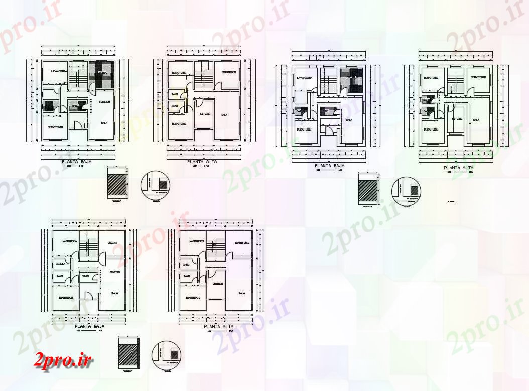 دانلود نقشه مسکونی ، ویلایی ، آپارتمان جزئیات طرحی طبقه از دو سطح یک خانواده خانه 19 در 21 متر (کد83588)